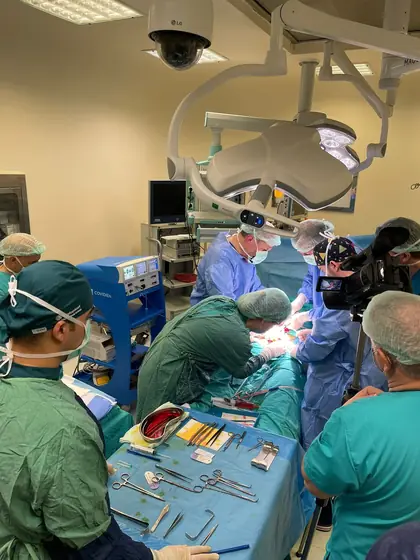 The operating theatre with surgical instruments laid out
