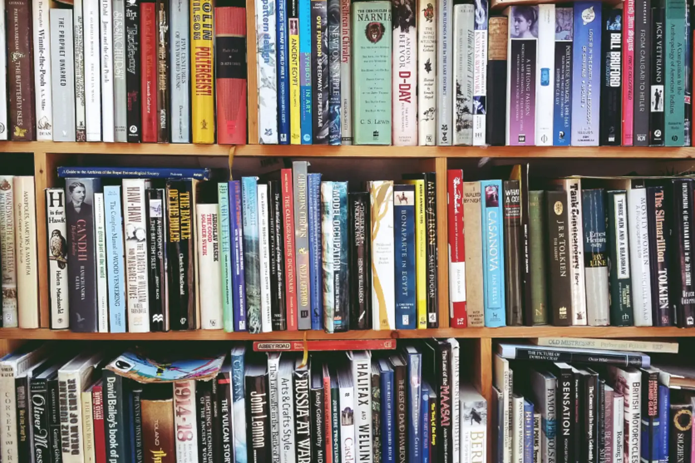 Full bookshelf of colourful books