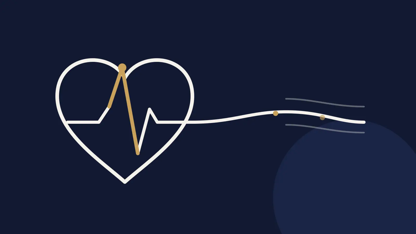 Illustration of a heart outline with an ECG line that runs out to the right and becomes a blood vessel. The ECG peak is highlighted.