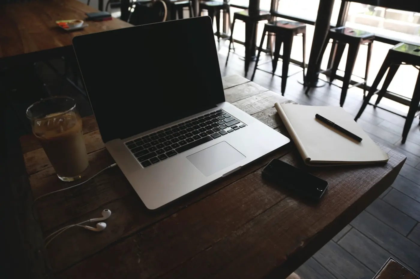 Laptop on a café table