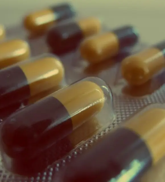 Close-up of medicine capsules in a blister pack